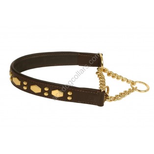 Comfy Half Check Leather Dog Collar BRASS fittings